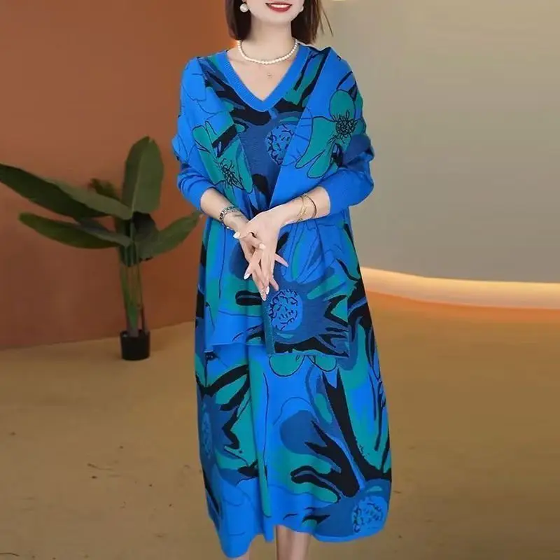 2025 우아한 바디콘 페스티벌 스웨터 여성용 한국 빈티지 럭셔리 프로모션 의류 가을 겨울 루즈 니트 플로럴 풀오버