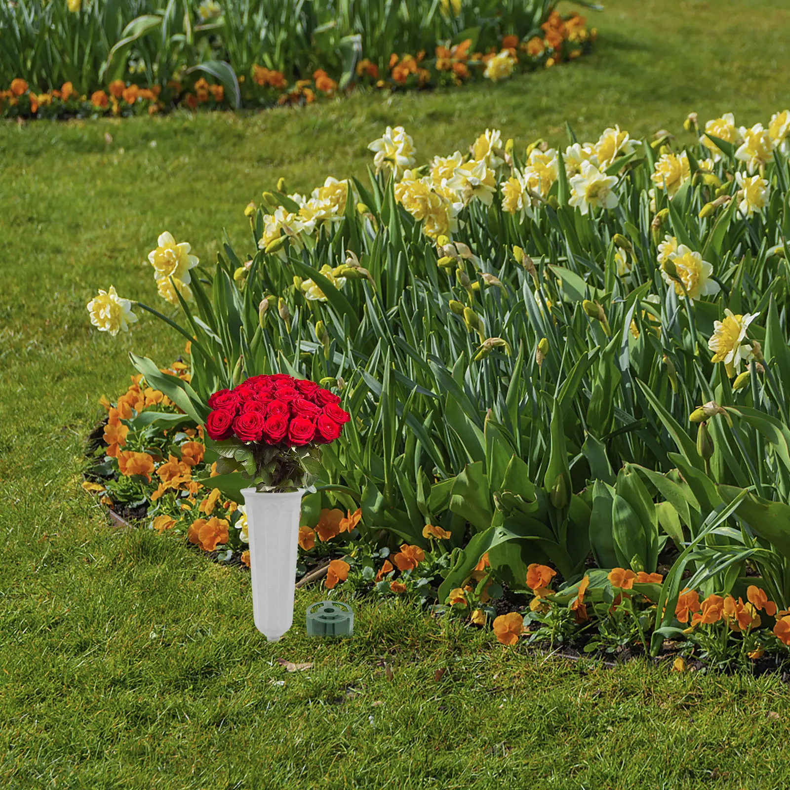 

20pcs Floral Base Insert Cemetery Grave Vase Plastic Flower Holder Cylindrical Reusable Arrangement Graveyard Decor Dark Green