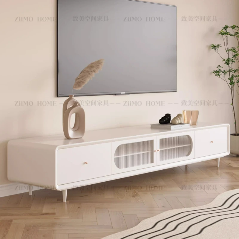 غرفة المعيشة الحديثة حامل تلفاز زجاجي تصميم بسيط أبيض حامل تلفاز خزانة أرضية أدراج Stojaki Telewizyjne أثاث المنزل #2