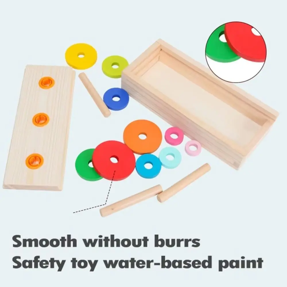Torre Hanoi de Material de madera, entrenamiento de Motor fino con caja de almacenamiento, juguetes de madera Montessori, colores del arco iris, diseño clásico