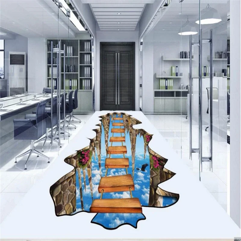 beibehang papel de parede 3d wall paper on bridge 3D floor painting PVC wear self-adhesive wallpaper for walls 3 d flooring