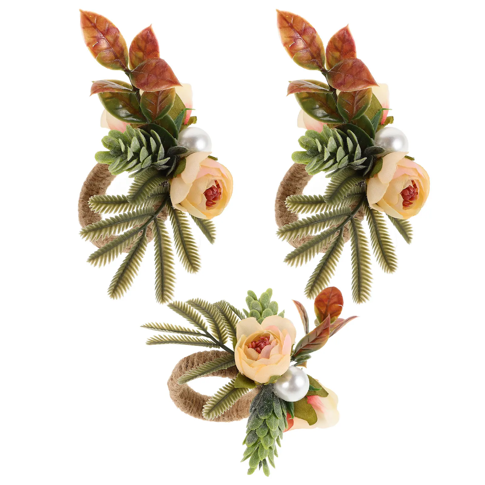 

3PCS Artificial Rose Napkin Rings Elegant Table Decor Silk Cloth Jute Rope PP Material Wedding Banquet Flower Napkin Holder