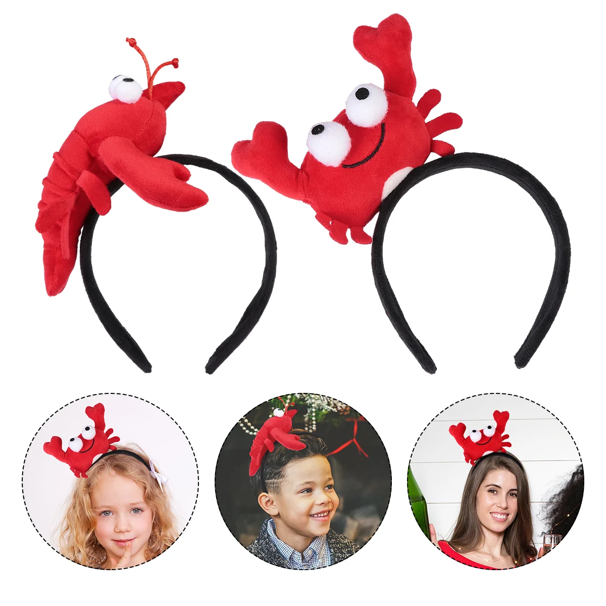 2 Pcs Crab Lobster Headband Creative Headwears Headgear Fabric Trendy Cartoon Hairbands Party Supplies Child