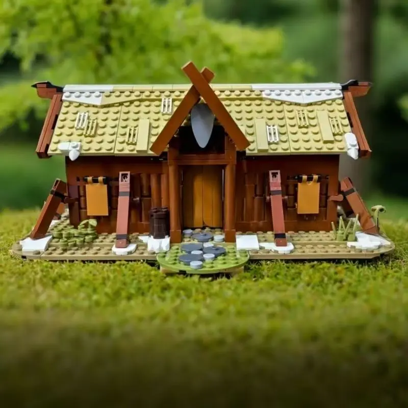640-teiliger MOC-Baustein-Bausatz Wikinger-Langhaus Schneehaus Straßenansicht Architekturmodell Fertige Größe 30 * 20 * 14cm
