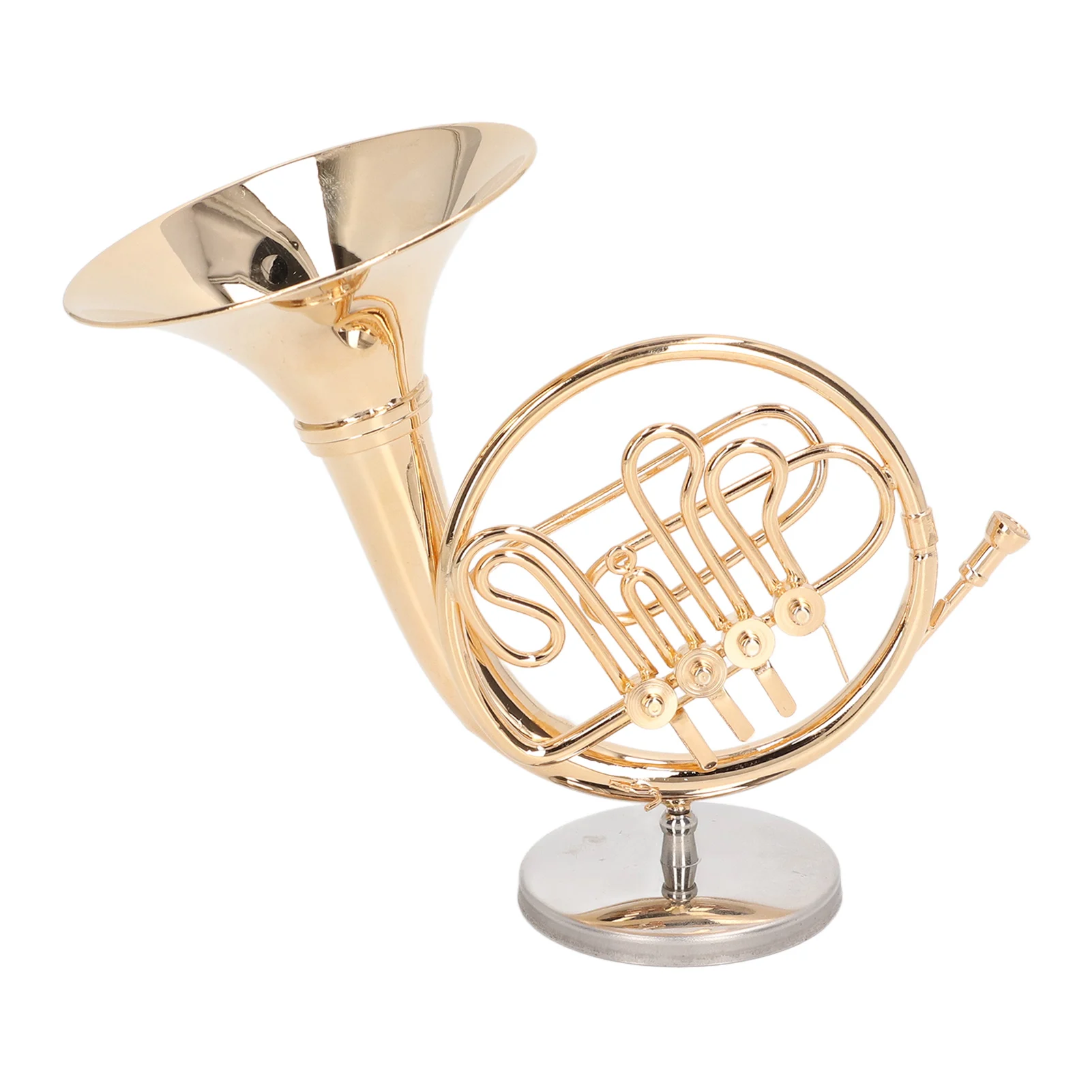 Brass Miniature French Horn Model Mini Musical Instrument Replica Home Room Desktop Decoration