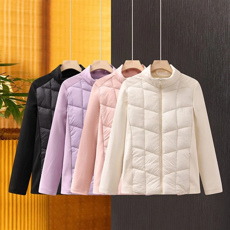معاطف مبطنة بالقطن مبطنة من الصوف المرقعة خفيفة الوزن بسحاب وجيوب سترة رياضية للخريف والشتاء للنساء #3