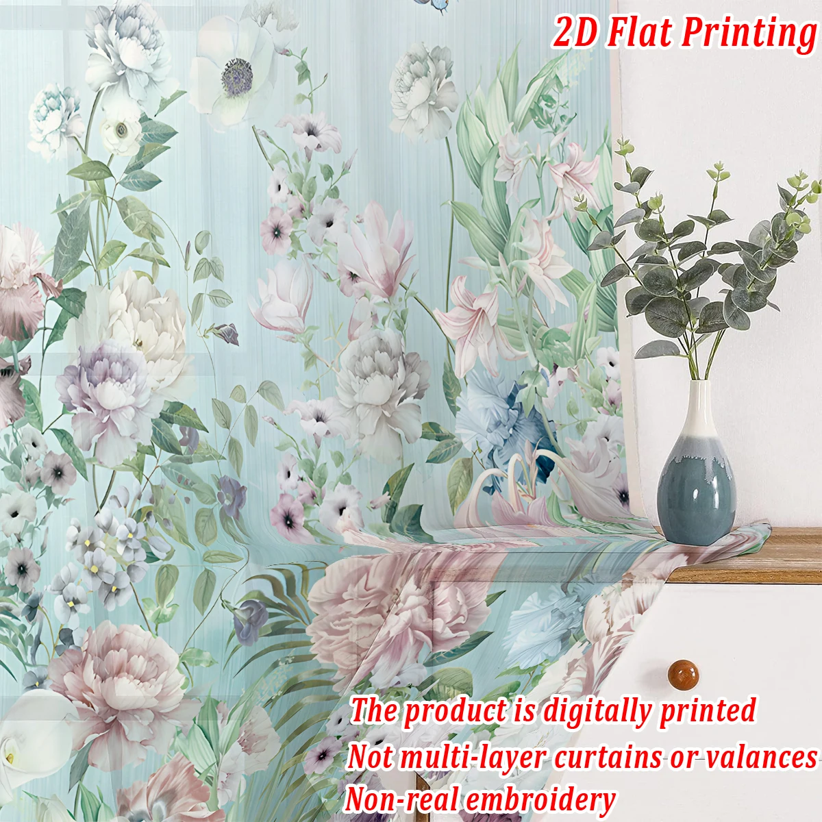 ستارة شفافة بطباعة مسطحة على شكل فراشة باللونين الوردي والأبيض، قماش خفيف، لغرفة المعيشة وغرفة النوم وديكور المنزل والنافذة