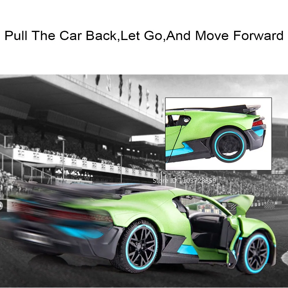 1:32 Scale DIVO CHIRON Supercar Model Toys Metal Diecast Sports Cars Sound Light Doors Opened Pull Back Toy Models for Kids Gift