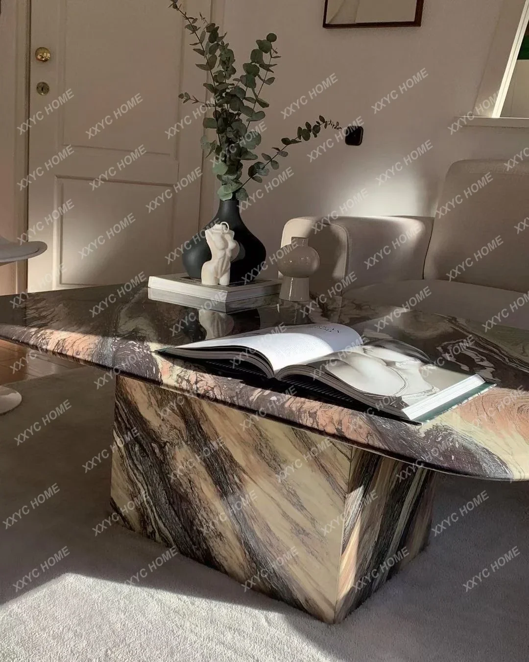 AAItalian Four Seasons Green Marble Coffee Table Natural Light Luxury Living Room French Minimalist