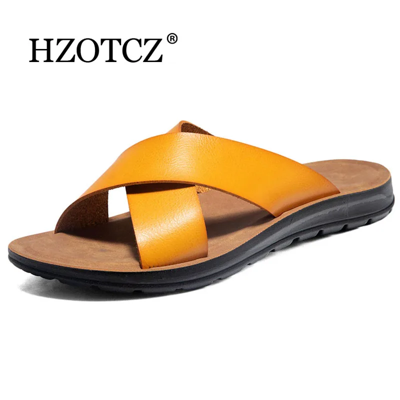 2023 New Summer Leather Slippers Handmade Trendy Fashion Men\'s beach Sandals Outdoor Flip-flops