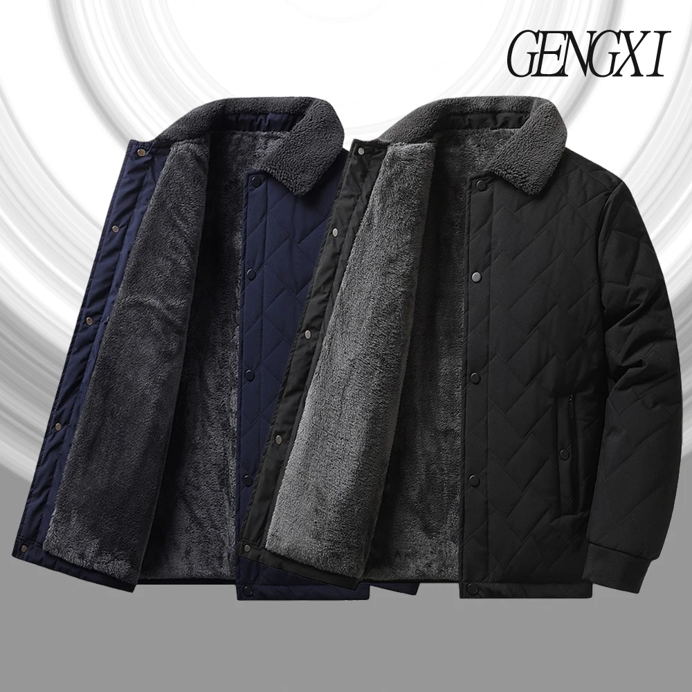 

Men's Fleece-Lined Thickened Single-Breasted Notched Lapel Jacket New Cold-Resistant Warmth Retention Fur Collar Outerwear