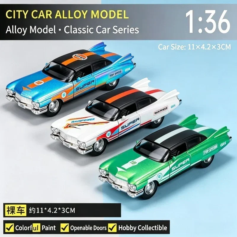 New 1:36 Vintage Classic Alloy Car Model, Diecast Pull Back Replica, Openable Doors, Smooth Retro Body Lines Desktop Collectible