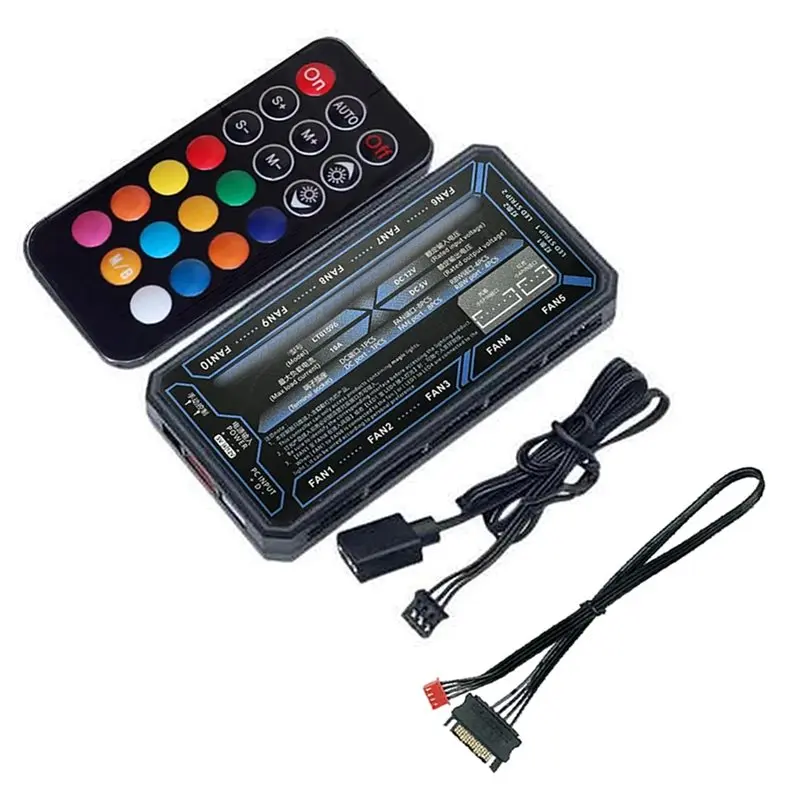 LLCS-6Pin ARGB Controller Computer Case Fan RGB Hub With 6-Pin Interface And 10+2 Wireless Remote Control
