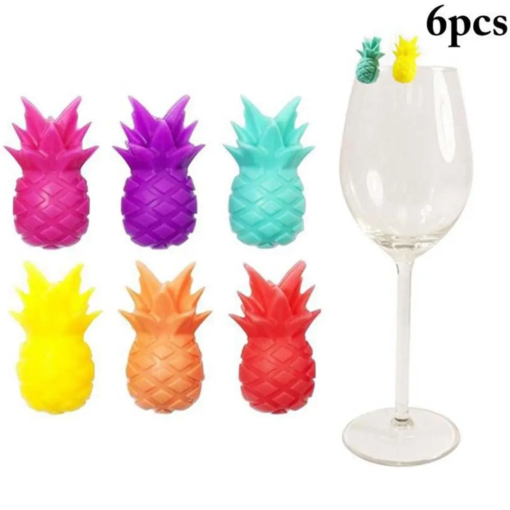 6Pcs/set Silicone Pineapple Wine Glass Marker Fruit Shaped Reusable Silicone Cup Tag Cute Drink Glass Sign Party Supplies