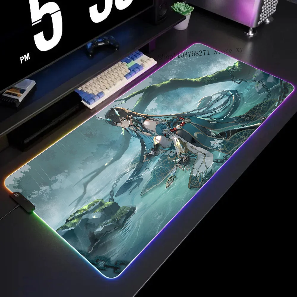 Honkai Star Rail Dan Heng Imbibitor Lunae Mousepad XXL RGB Gaming Mouse Pads HD Black Gamer Accessories Large LED