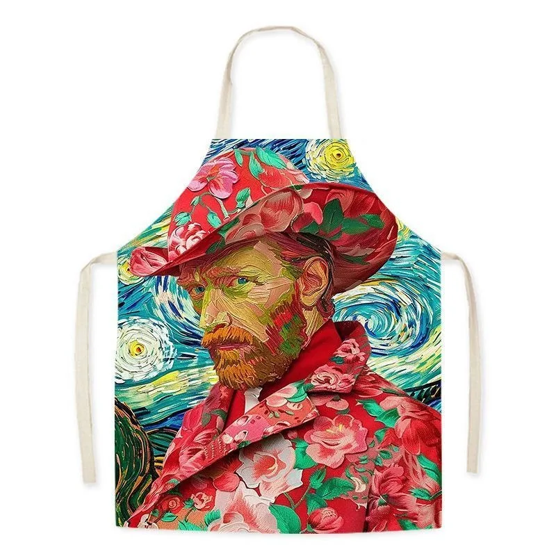 

Oil Painting Artist Apron Van Gogh Sleeveless Apron Teaching Uniform For Students Studio Famous Men Home Decors Hanging Neck Bib