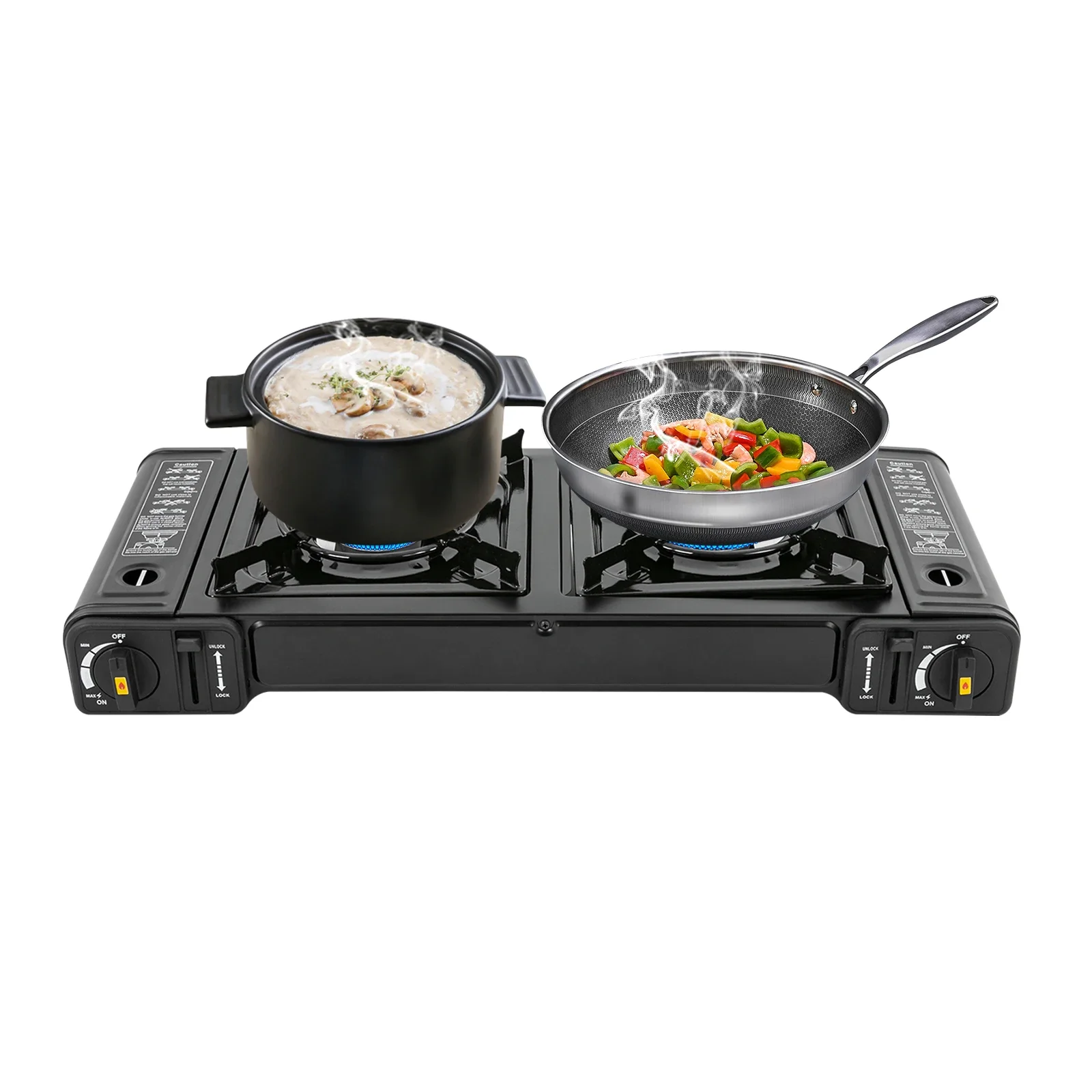 Estufa de camping multifuncional portátil de 2 quemadores para cocinar y preparar comidas al aire libre