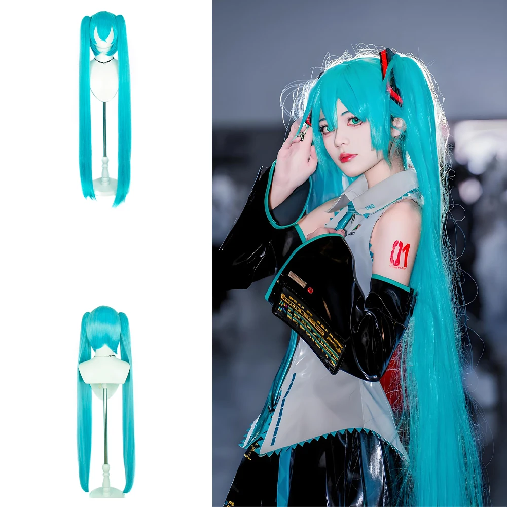 High-Quality Anime Miku Cosplay Synthetic Hair 120 Cm Detachable Double Ponytail Halloween Carnival Daily Party Wig Natural