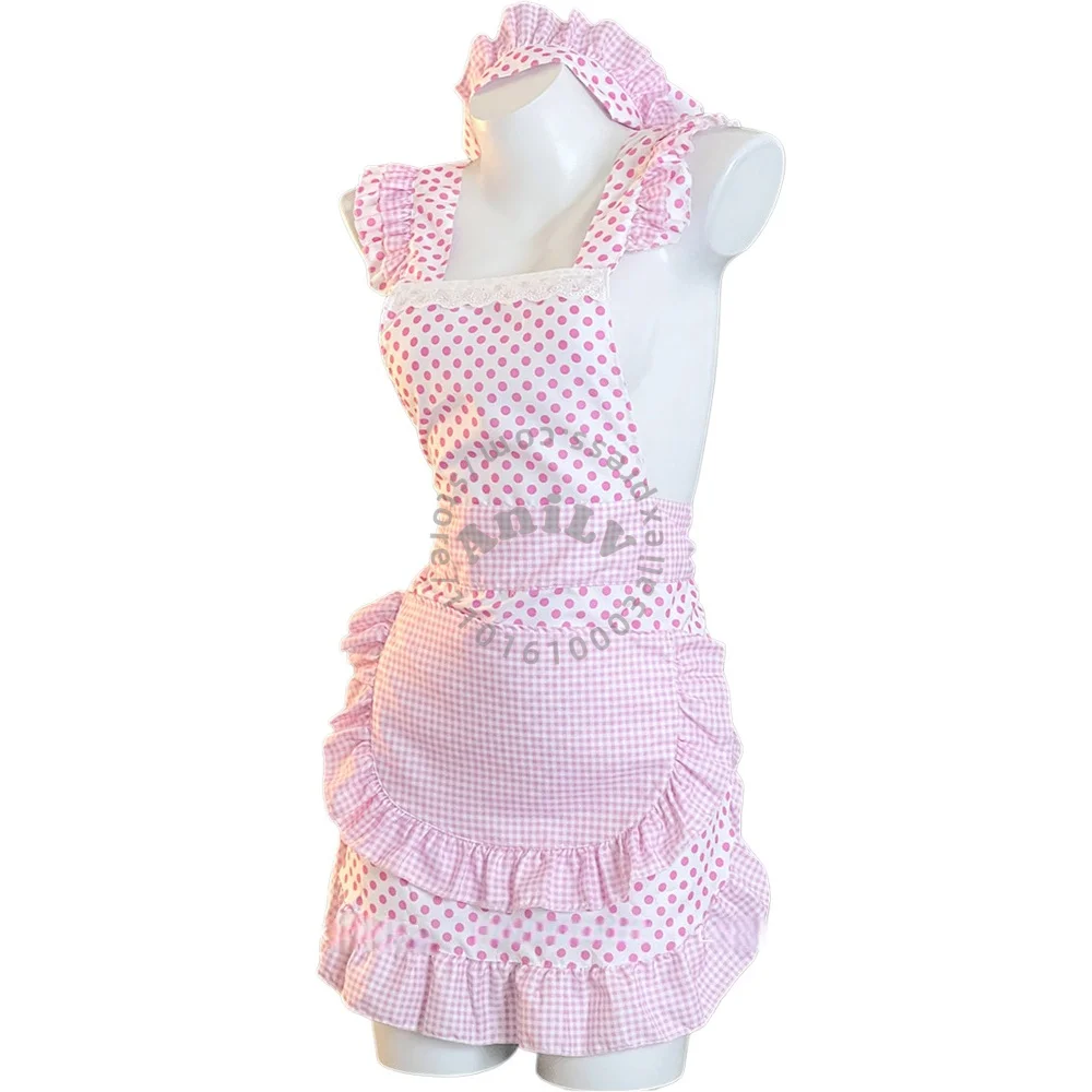 AniLV Anime Lolita Girl Sweet Apron Uniform Polka Dot Maid Outfit Cosplay Costumes - view 2