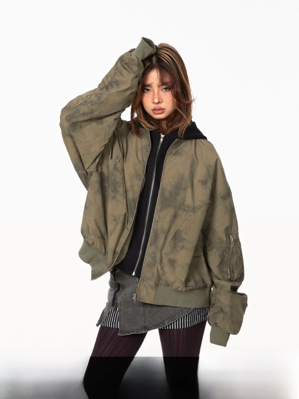 

Ретро Tie Dye с капюшоном Jaet Свободный топ на молнии Street Sle Полиэфирное волокно Long Sve Базовый цветной узор