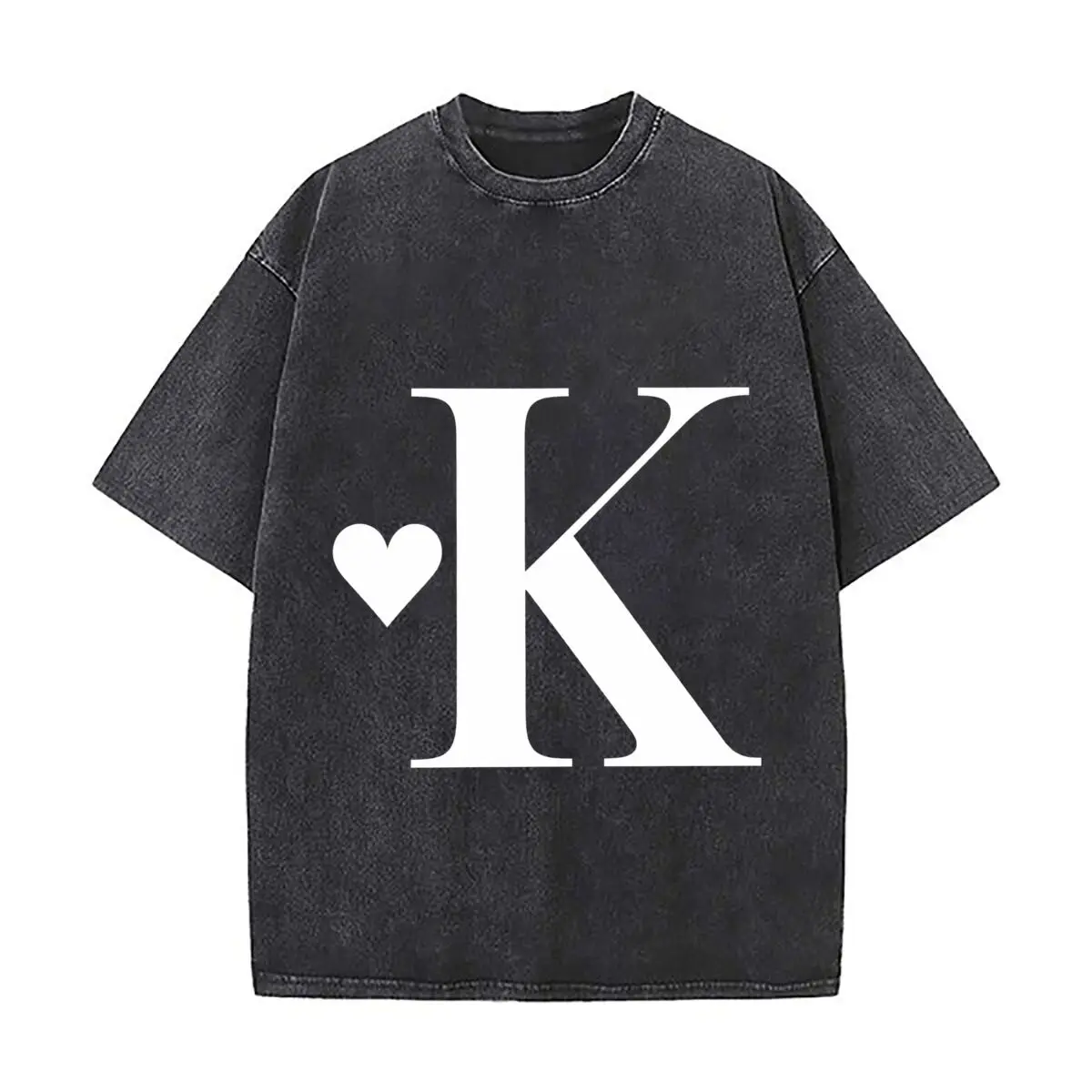 Gothic Heart Letter K Monogram Design Vintage Distressed Loose Streetwear Tops