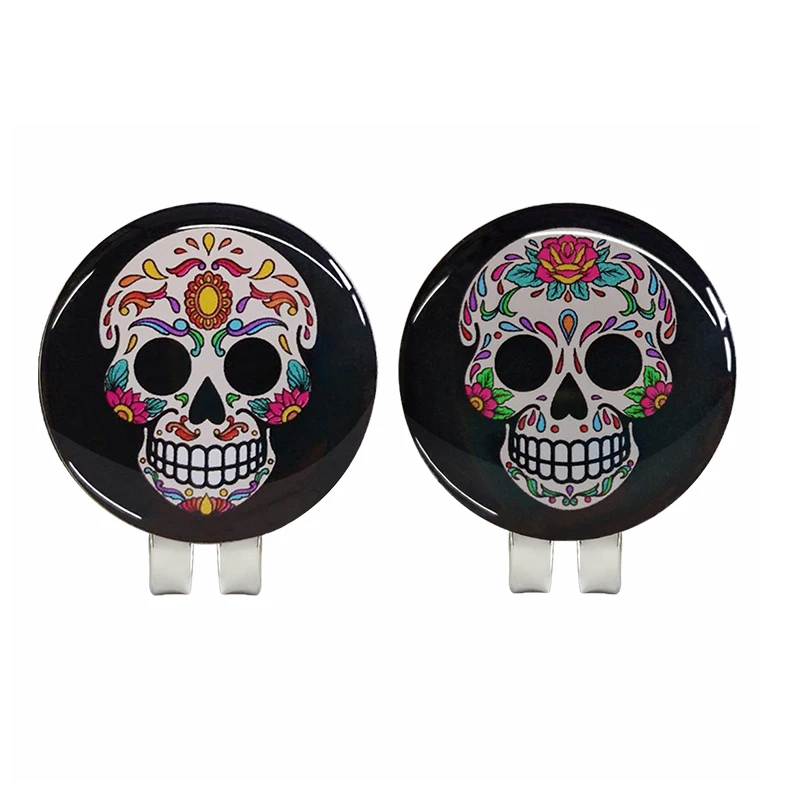 New Black Skull Golf Ball Marker Hat Clip Magnet Alloy Golf Mark Magnetic Cap Clip Halloween Cool Design Accessories Drop Ship