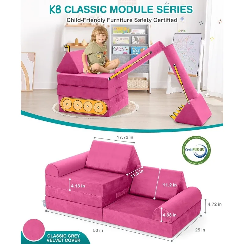 Modular Kids Play Couch, K8 Imaginative Convertible Foam Play Couch for Kids and Toddlers, Creative Toddler Play Couch Sofa