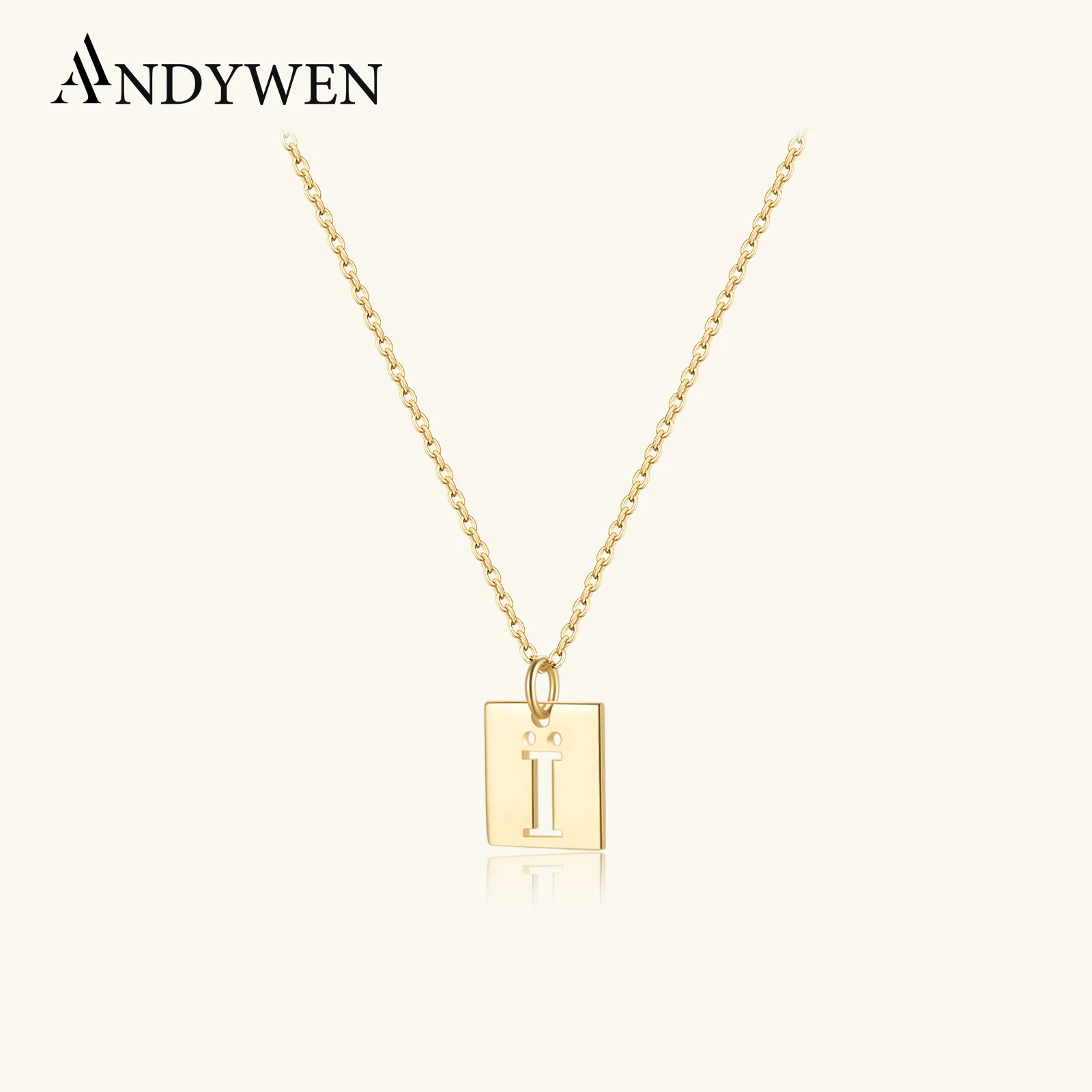 

ANDYWEN 925 Sterling Silver Gold Square Pendant Charm Luxury Long Chain Necklace Luxury Choker 2025 Fine Jewelry Gift