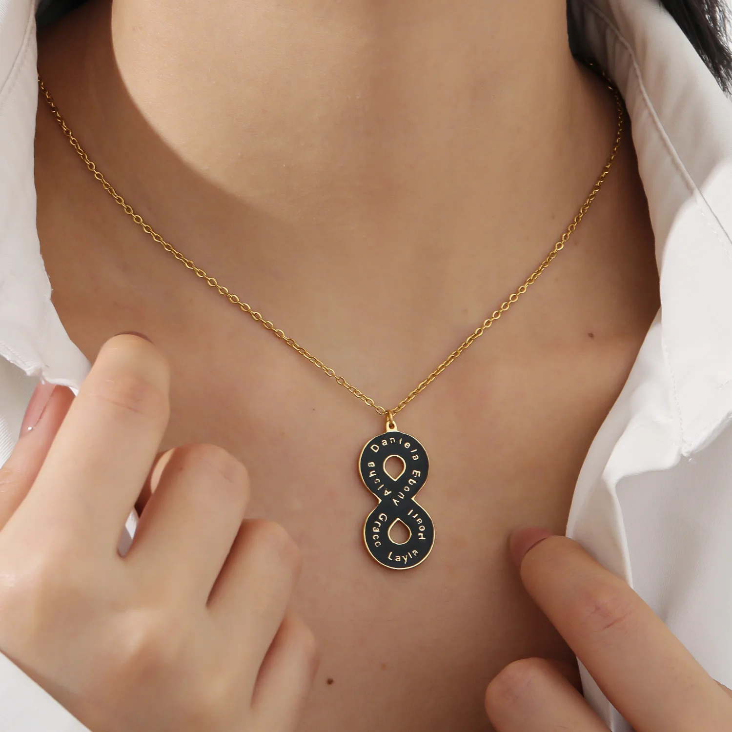 Custom Name Infinity Necklace for Couples Enamel Color Filled Pendant Stainless Steel Never Tarnish Personalized Gift for Her Hi