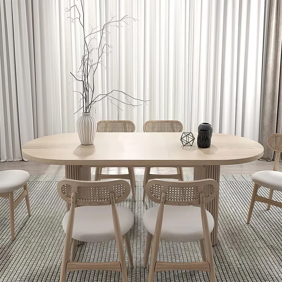 Set di tavoli da pranzo in legno per mobili da sala da pranzo moderni personalizzati con 6 sedie