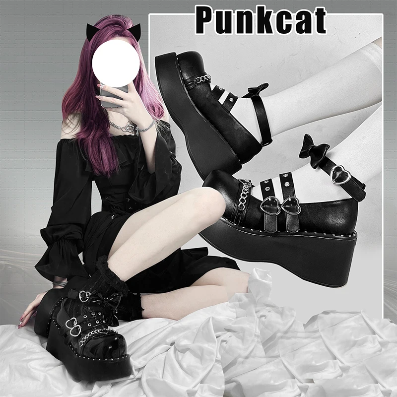 Cos Night Heart Punkcat Original Lolita Women's Shoes Japanese Punk Subculture Y2k Spicy Girl Thick Sole Matsuke Shoes