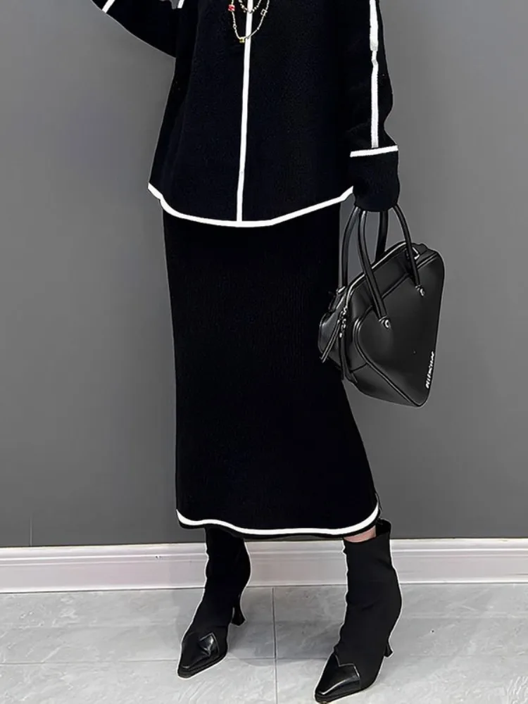 تنورة Bonboho النسائية عالية الخصر قابلة للتمدد تنورة ميدي بيضاء الحواف 2025 قيعان أنيقة للربيع والخريف للسيدات #2