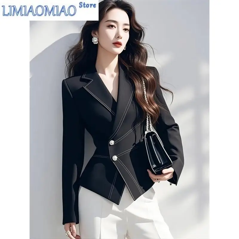 Spring Autumn New Blazer Unique And Super-Beautiful Temperament Professional Coat Ishigh-End Celebrity Black Coat Woman