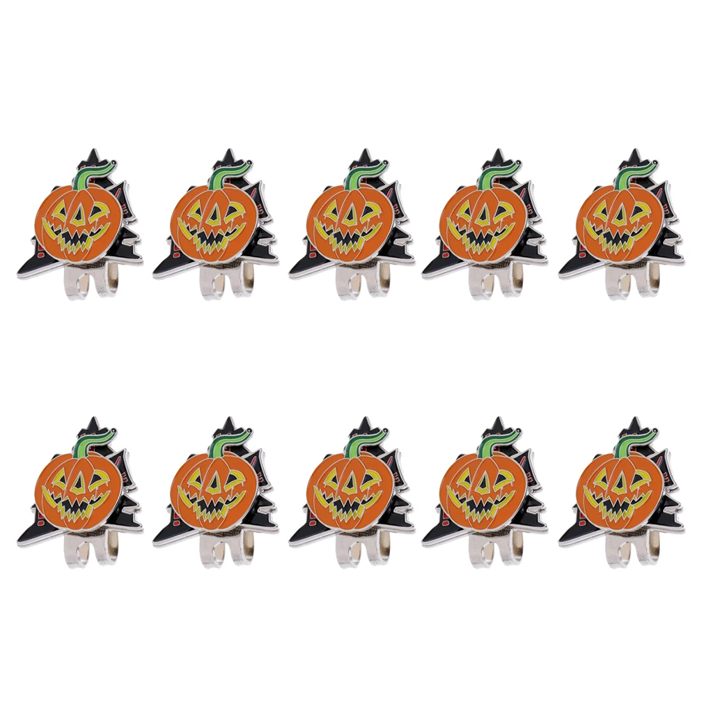 10Pcs Halloween Pumpkin Magnetic Hat Clip Golf Ball Marker Clip On Visor