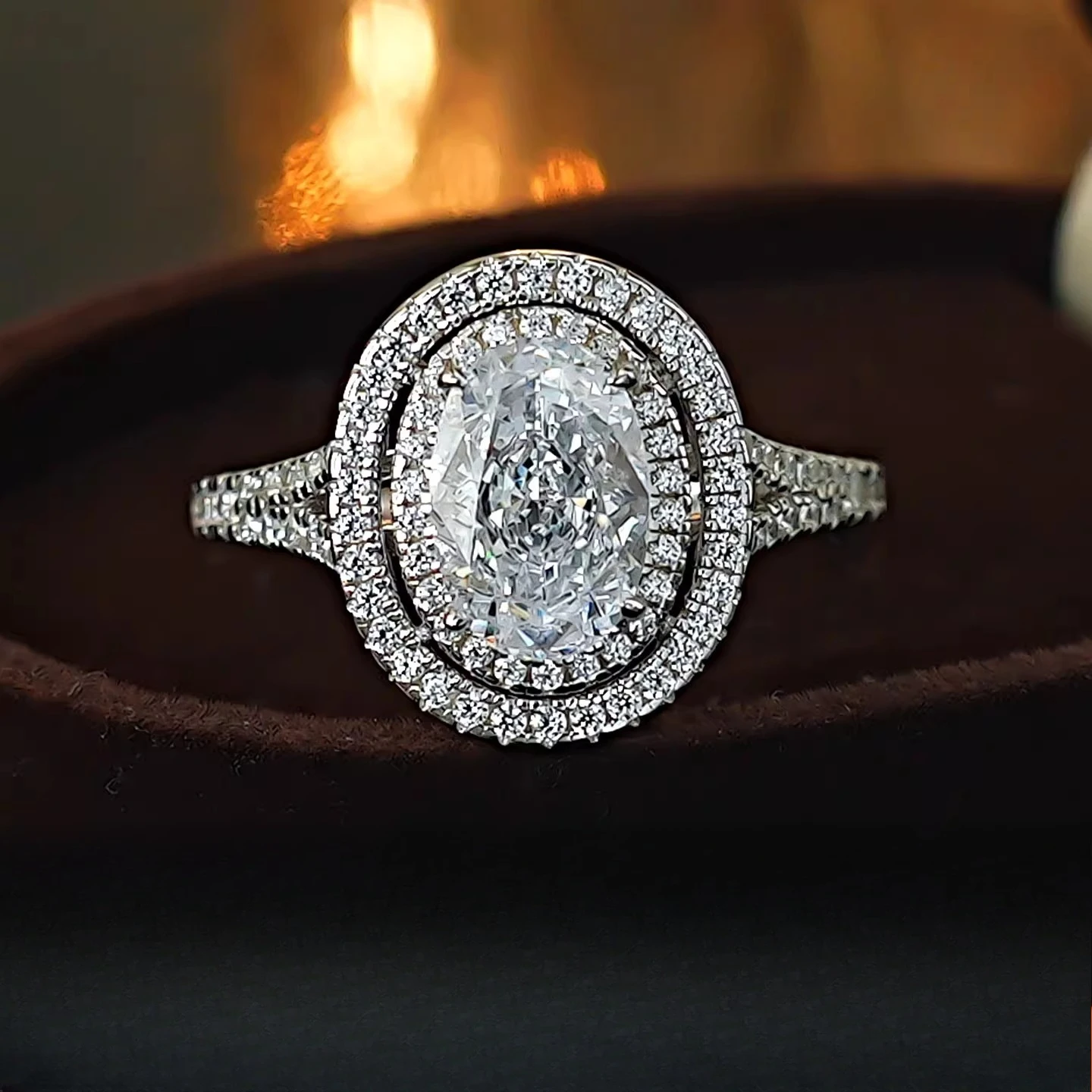 

925 Silver Oval Ring Classic Full Set 6 * 9mm Pigeon Egg Women's Sparkling Gift Ring Jewelry