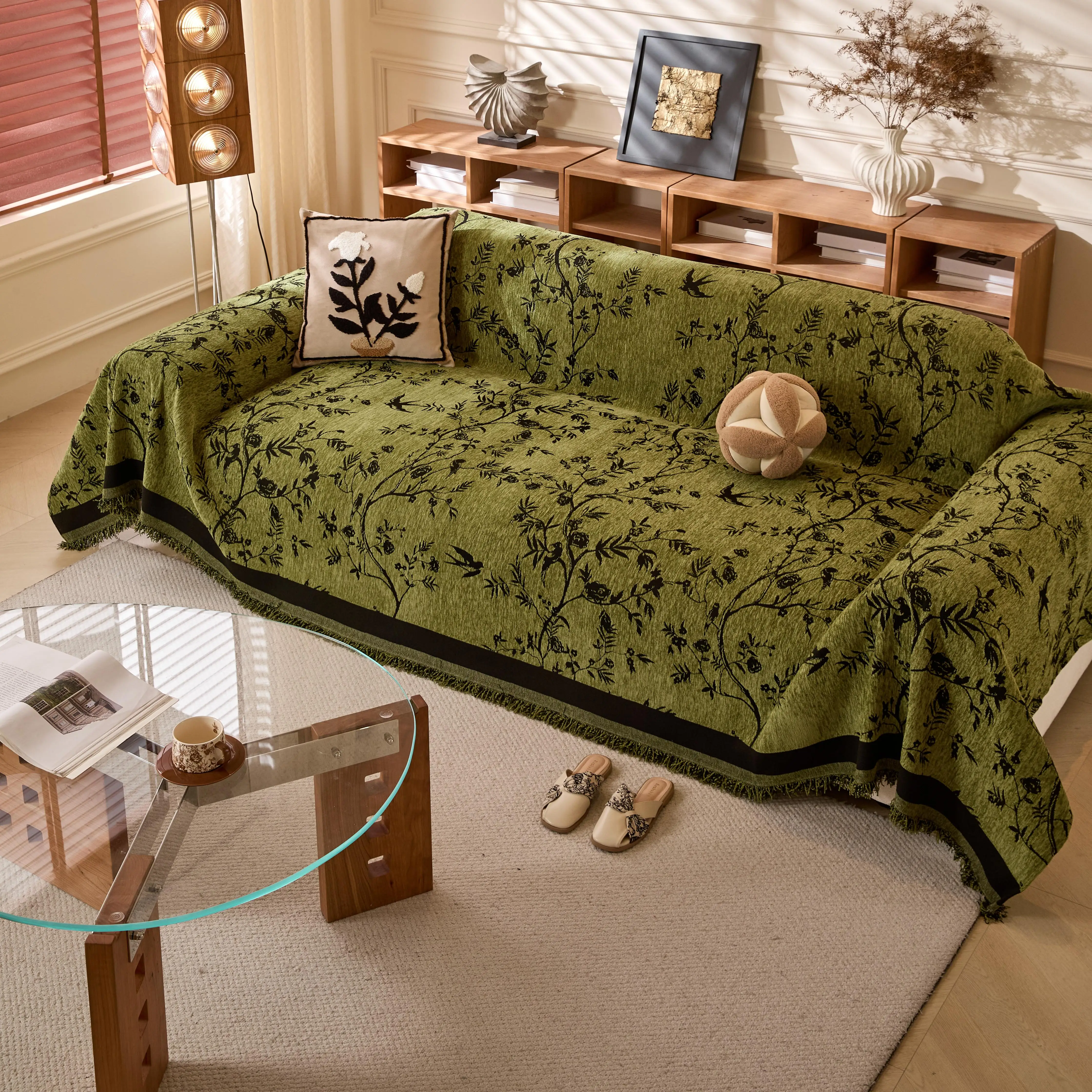 Premium Botanical Chenille Floral Sofa Cover