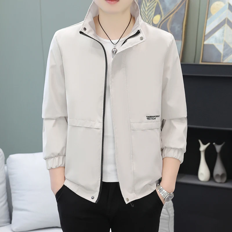 

Мужская куртка Slim Fit с воротником-стойкой, модная повседневная, на молнии, с декоративными элементами, из полиэстера, городской стиль, весна-осень, новинка