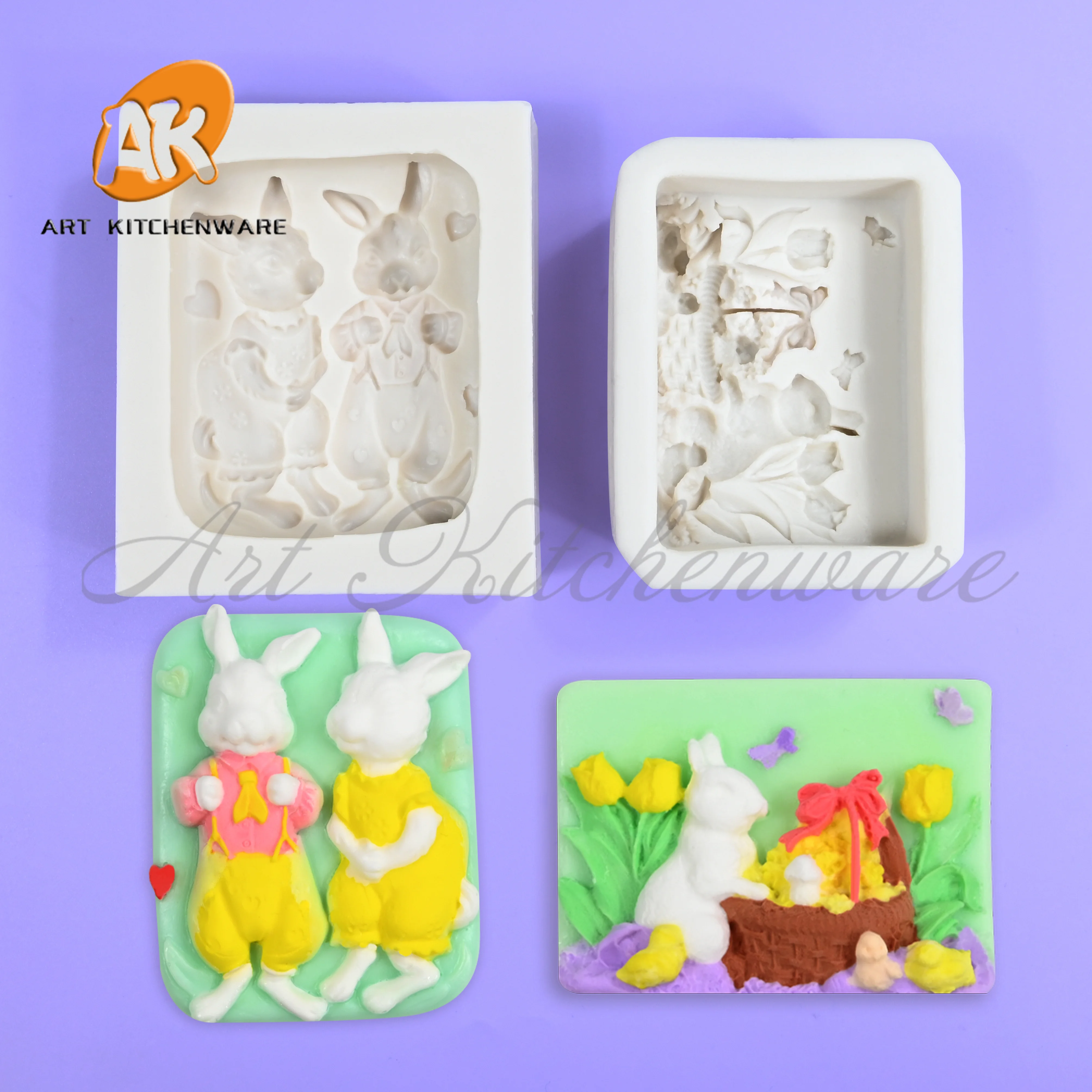 Couple Bunny Silicone Mould Sugarcraft Fondant Chocolate Mold Easter Cake Decorating Tools DIY Castle Resin Clay Molds Bakeware