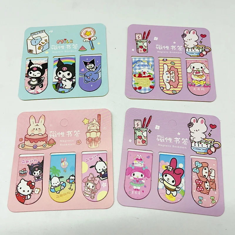 40 set/lot Sanrio Kuromi Melody Cinnamoroll Magnetic Bookmark Cute Book Mark For Books School Office Supplies قرطاسية هدية