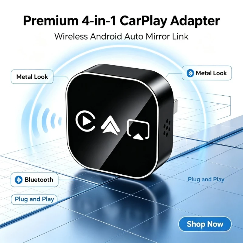Daily Commute Auto Screen Sync, New 4-in-1 CarPlay Unit, Smart Bluetooth Wireless Mirroring Easy Plug Installation