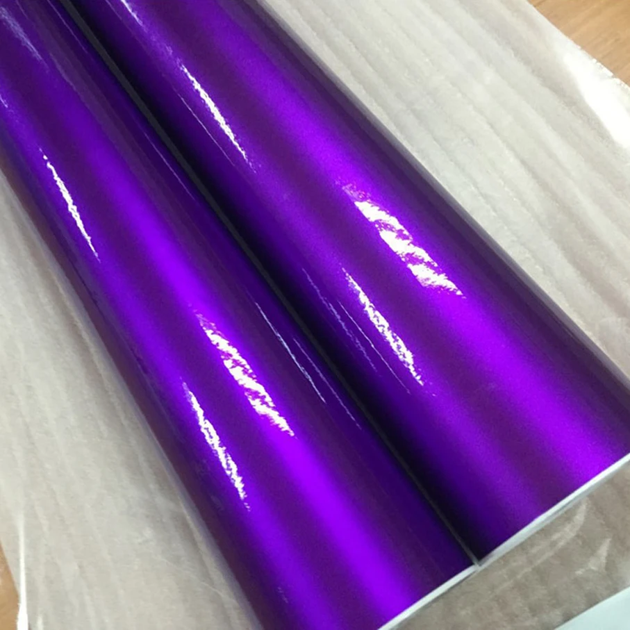 Premium Gloss Metal Candy Purple Vinyl Car Wrap Film Roll with Air Release, Self Adhesive Glitter Decal Car Wrapping