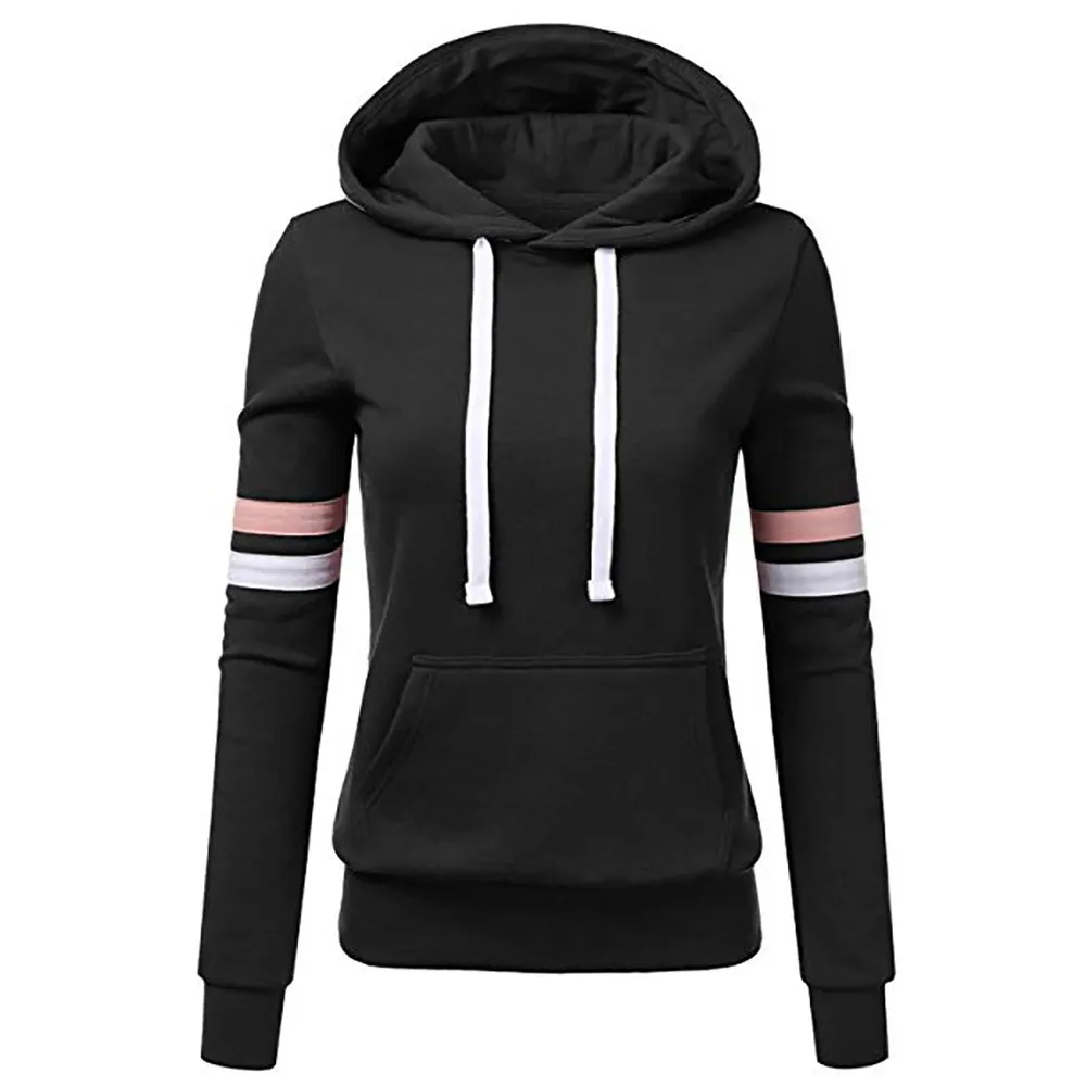 Sweatshirt Coat Long Sleeves Pocket Drawstring Colorblock Hooded Keep Warm Breathable PLus Size Lady Spring Coat Female Clothes