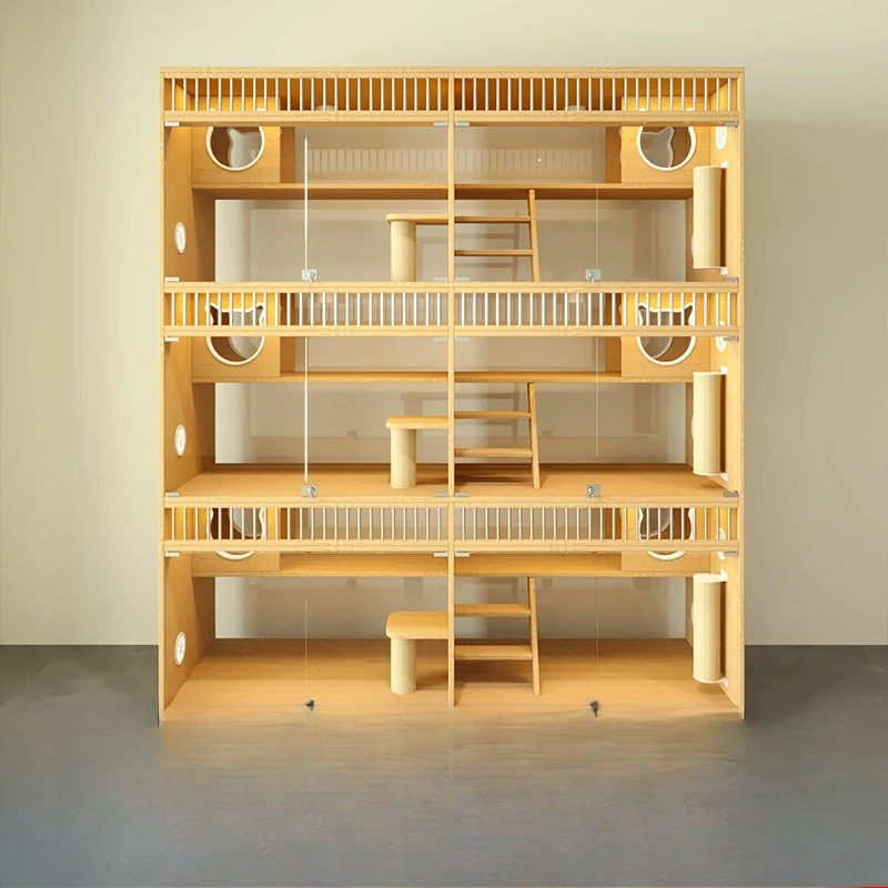 Solid wood cat cage pet cabinet custom cat villa pet store display cage foster care sale multi-grid breeding cage M2