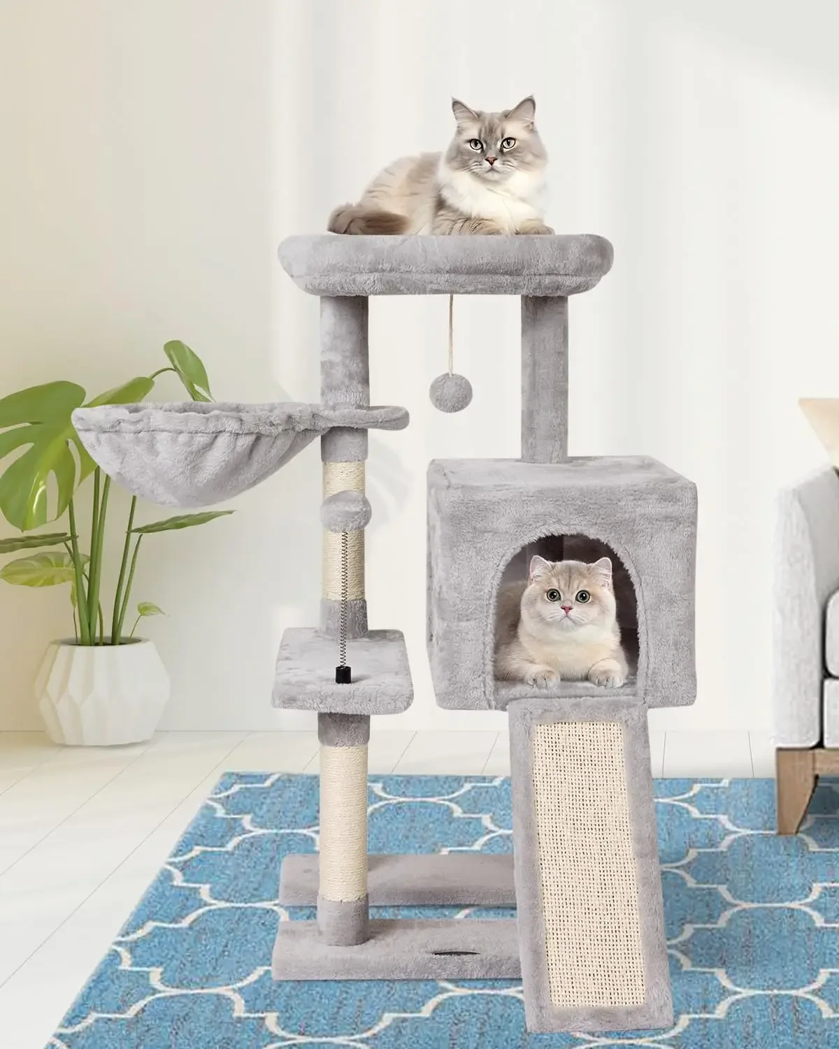 

10Grey Cute Cat Tree Tower for Indoor Cats - Condo with Sisal Scratching Posts，Jump Platform Cat Activity Center Play House Bed