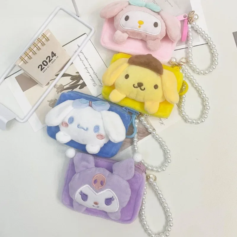 Sanrio Mini Coin Purse Cartoon Cute Cinnamon Doll Square Storage Pom Pom Purin Anime Peripheral Children's Holiday Gift