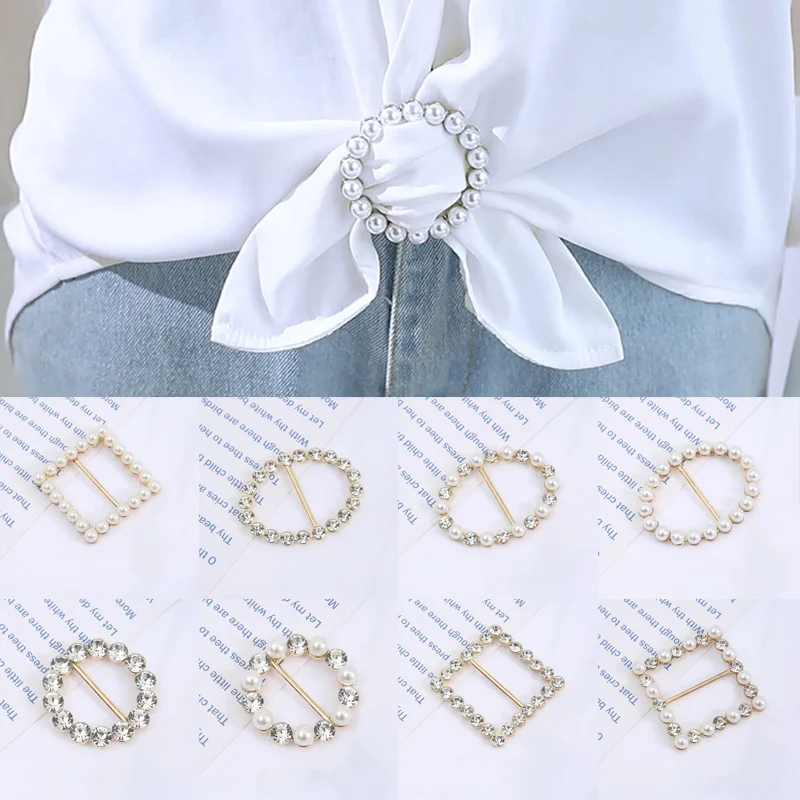 1pcs Pearl Rhinestone Clothing Corner Knot Buckle Waist Buckle Silk Scarf Clothes T-shirt Shirt Windbreaker Hem Buckle