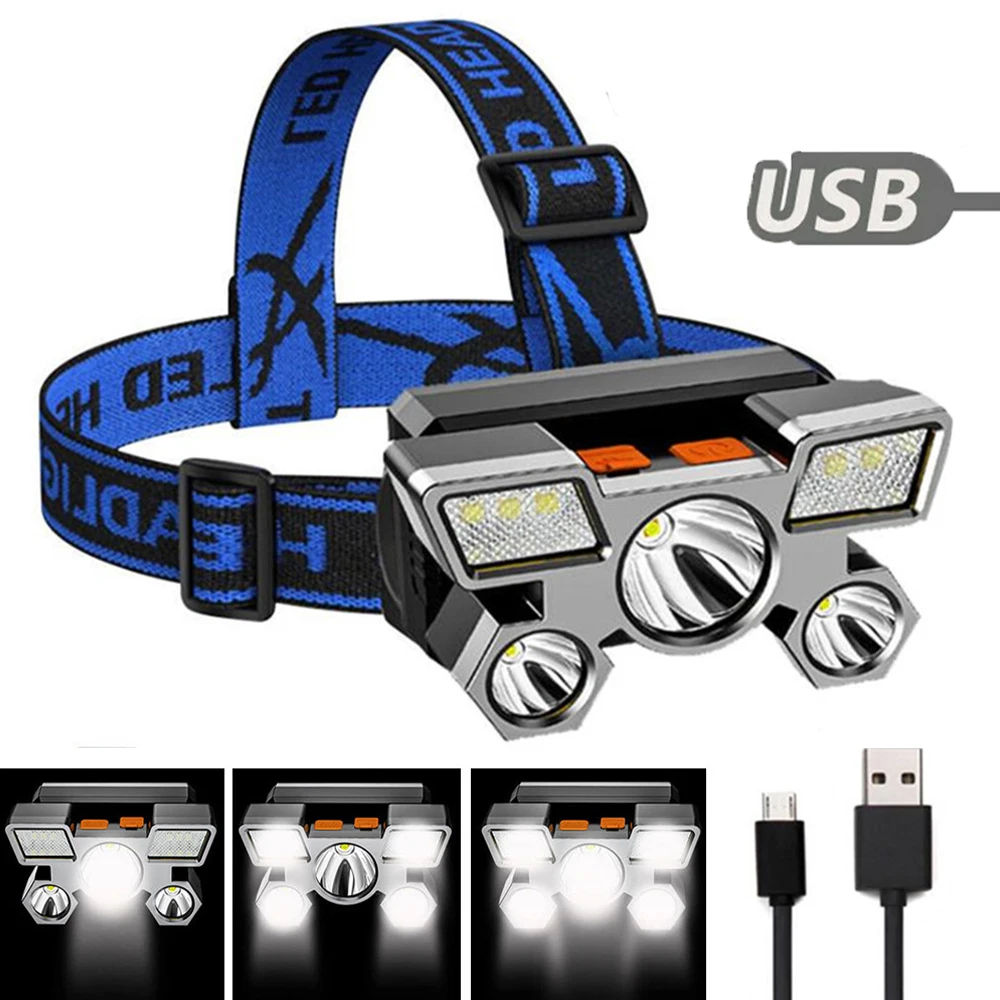 Lanterna Frontal Recarregável Usb, 4 Intensidades, Impermeável, Para Camping Trilha Pesca Emergência