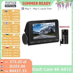 70mai 4K Dash Cam A810 Front Rear Set Suppor 4G Module LTE UP04 Remote Control GPS ADAS Car DVR 70mai A810 Car DVR