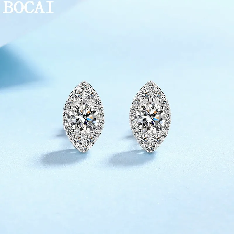 

Серьги BOCAI S925 из чистого серебра, модные и простые, с инкрустацией овальными муассанитами 1 карат
