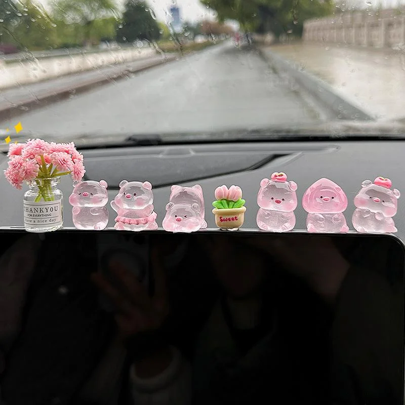 مجموعة من زخارف وإكسسوارات لوحة قيادة السيارة على شكل خنزير كرتوني لطيف من الراتنج #3